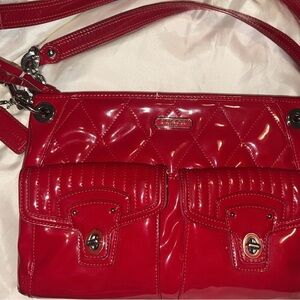 Coach Red Quilted Patent Leather Bag (HAS DAMAGE ON ZIPPER AND STRAPS SEE PICS)